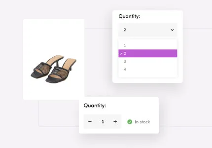 Quantity selector dropdown and stepper on a product listing