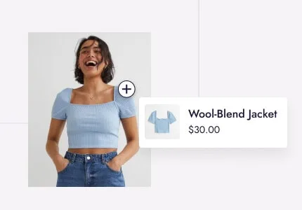Shoppable image with a tagged jacket and its price