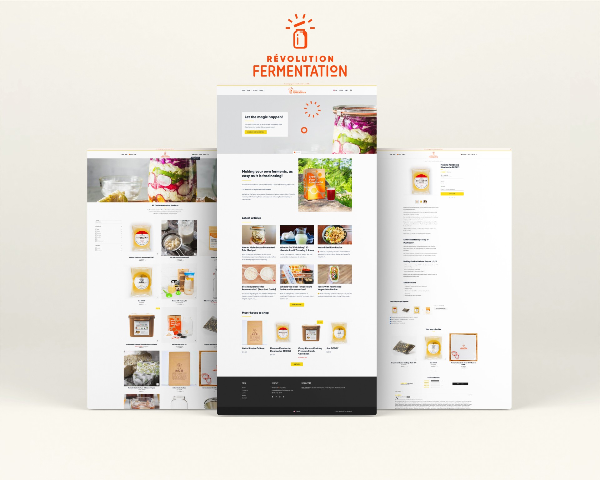 Homepage of the Révolution Fermentation WordPress website
