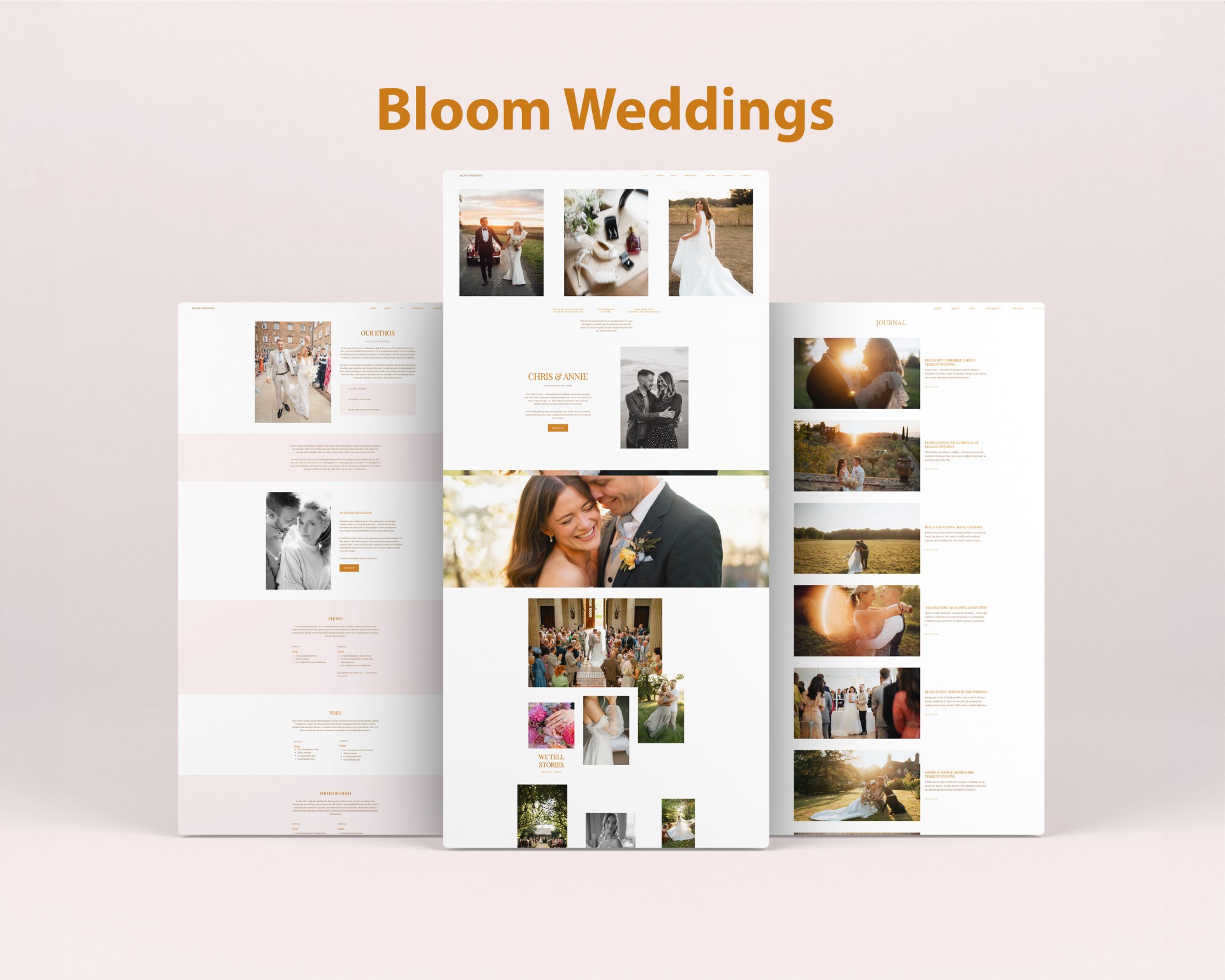 Homepage of the Bloom Weddings WordPress website